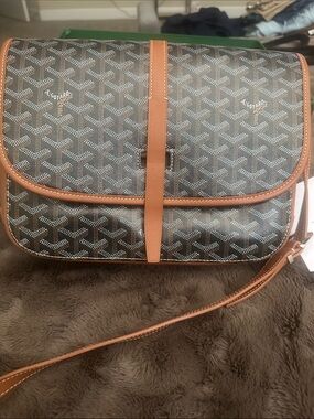 Goyard Black Patterned Crossbody with Brown Trim